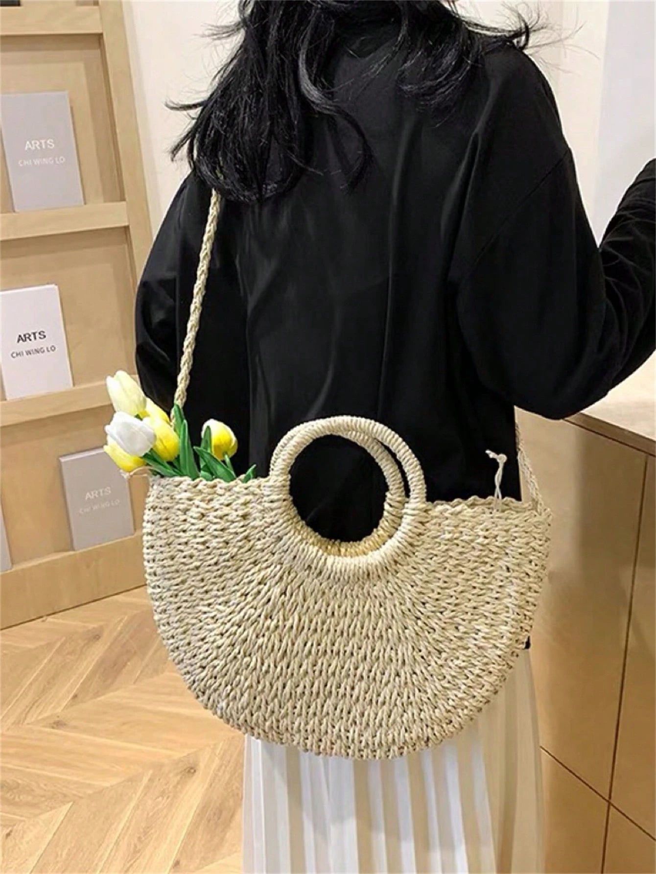 Vendedor Indicado
Baila Morena Bolsa palha grande meia lua bolsa de praia feminina de mão argola alça retirável forro de tecido fecho com cordão