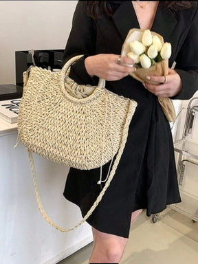Vendedor Indicado
Baila Morena Bolsa palha grande meia lua bolsa de praia feminina de mão argola alça retirável forro de tecido fecho com cordão