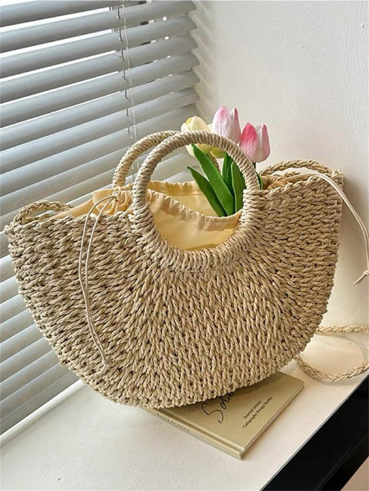 Vendedor Indicado
Baila Morena Bolsa palha grande meia lua bolsa de praia feminina de mão argola alça retirável forro de tecido fecho com cordão