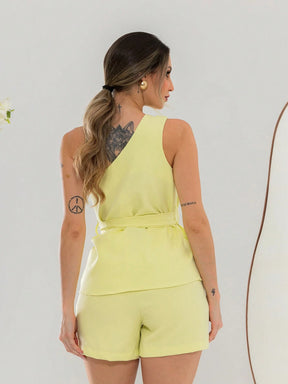 Vendedor Indicadoconjunto de blusa e shorte de alfaitaria C3073