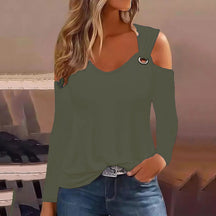 blusa casual, blusa feminina, Blusa gola redonda, Blusa de ombro, Blusa com botão, Baby look, blusa de manga longa