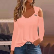 blusa casual, blusa feminina, Blusa gola redonda, Blusa de ombro, Blusa com botão, Baby look, blusa de manga longa