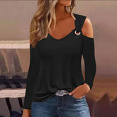 blusa casual, blusa feminina, Blusa gola redonda, Blusa de ombro, Blusa com botão, Baby look, blusa de manga longa