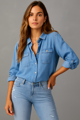Camisa Jeans de Manga Comprida Aline