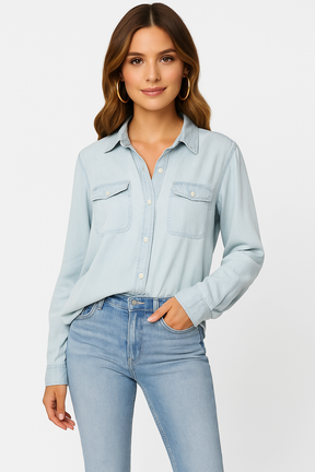 Camisa Jeans de Manga Comprida Aline